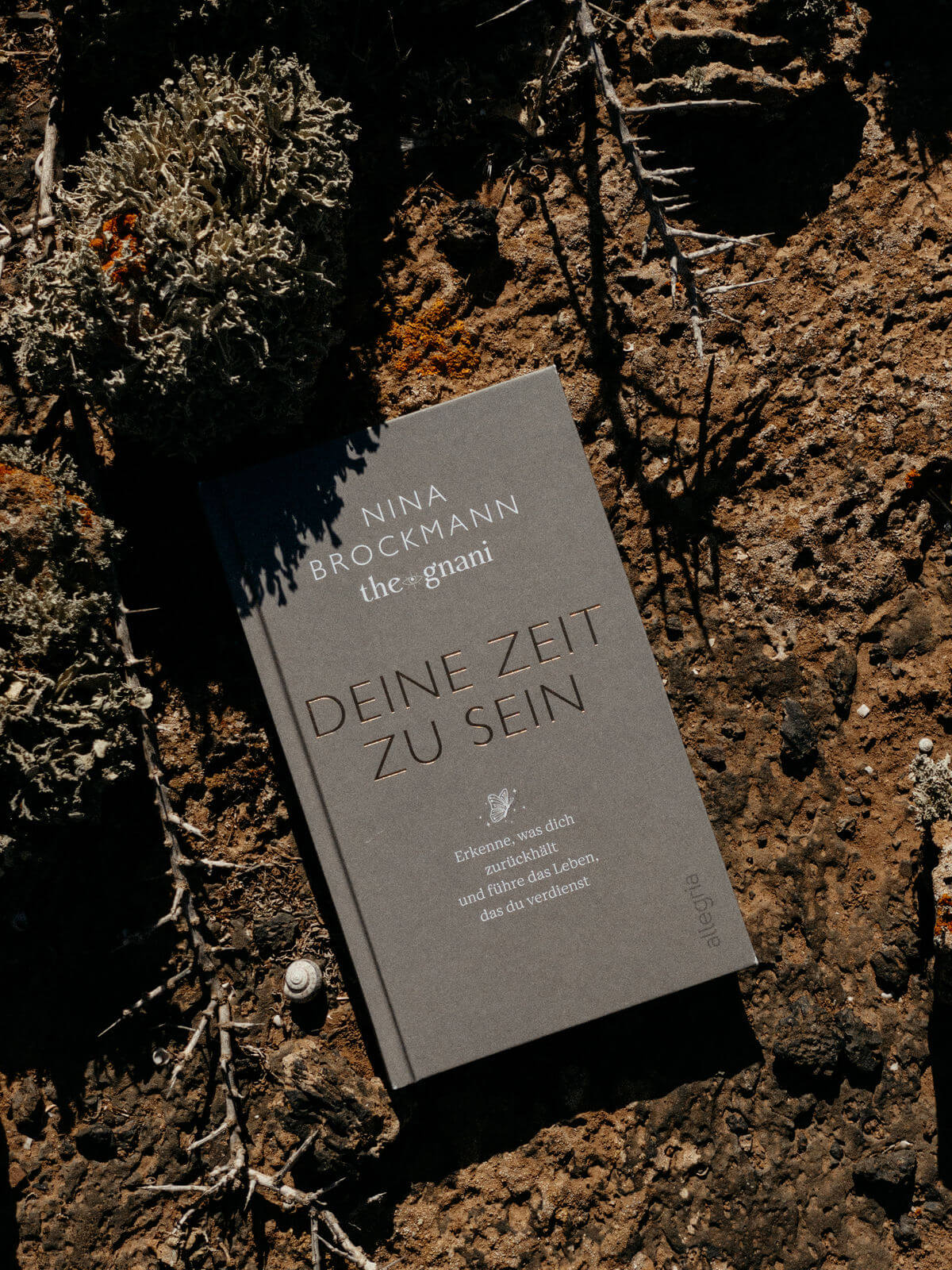 Nina Brockmann hat ein Buch geschrieben. Der Titel ist: »deine Zeit zu sein«. Es liegt auf der braunen Erde – daneben ein Schneckenhaus
